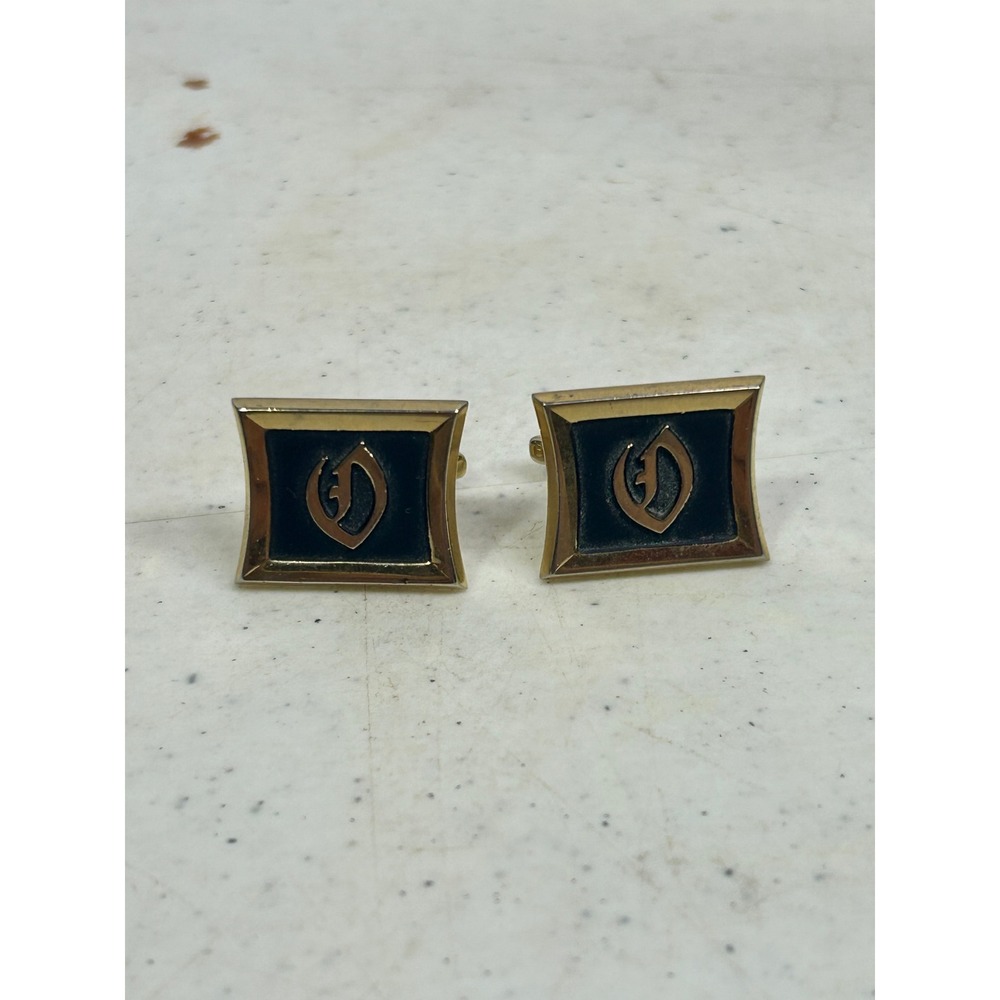Vintage Hickok USA Gold Tone Black Enamel Initial G Cufflinks Mid Century Mens